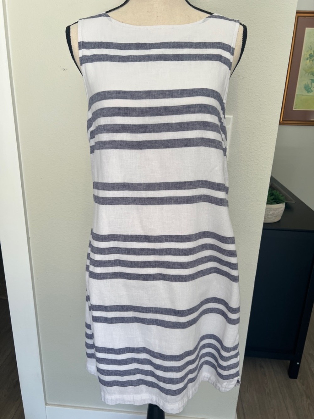 BeachLunchLounge Blue & White Striped Linen Blend Shift Mini Dress Alina